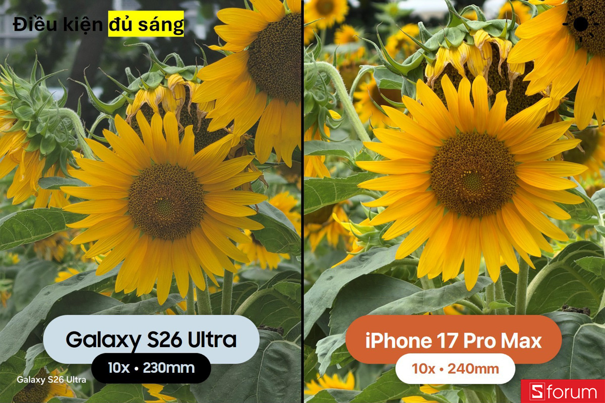 So sánh camera Galaxy S26 Ultra và iPhone 17 Pro Max trong điều kiện đủ sáng