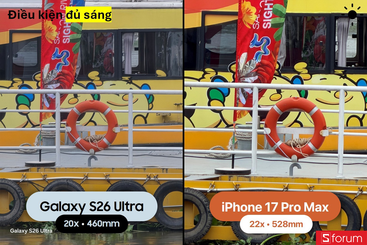 So sánh camera Galaxy S26 Ultra và iPhone 17 Pro Max trong điều kiện đủ sáng