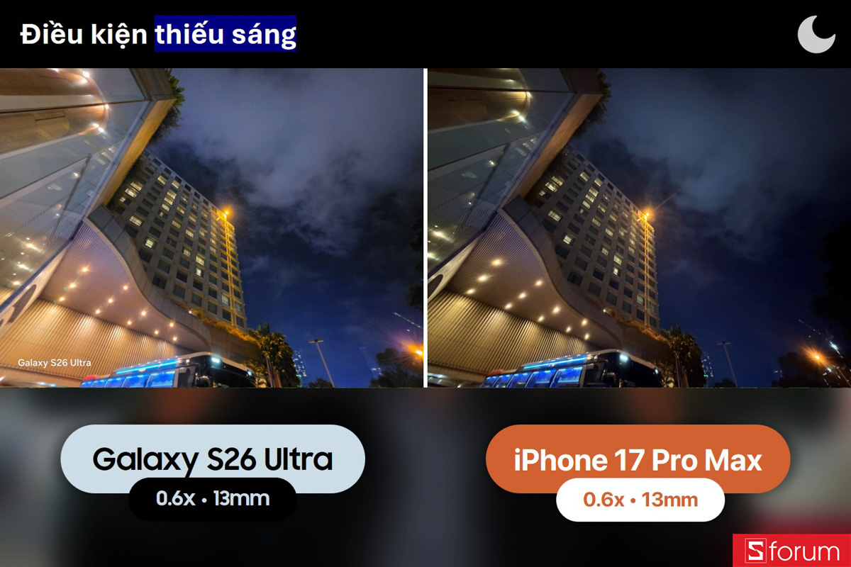 So sánh camera Galaxy S26 Ultra và iPhone 17 Pro Max trong điều kiện thiếu sáng
