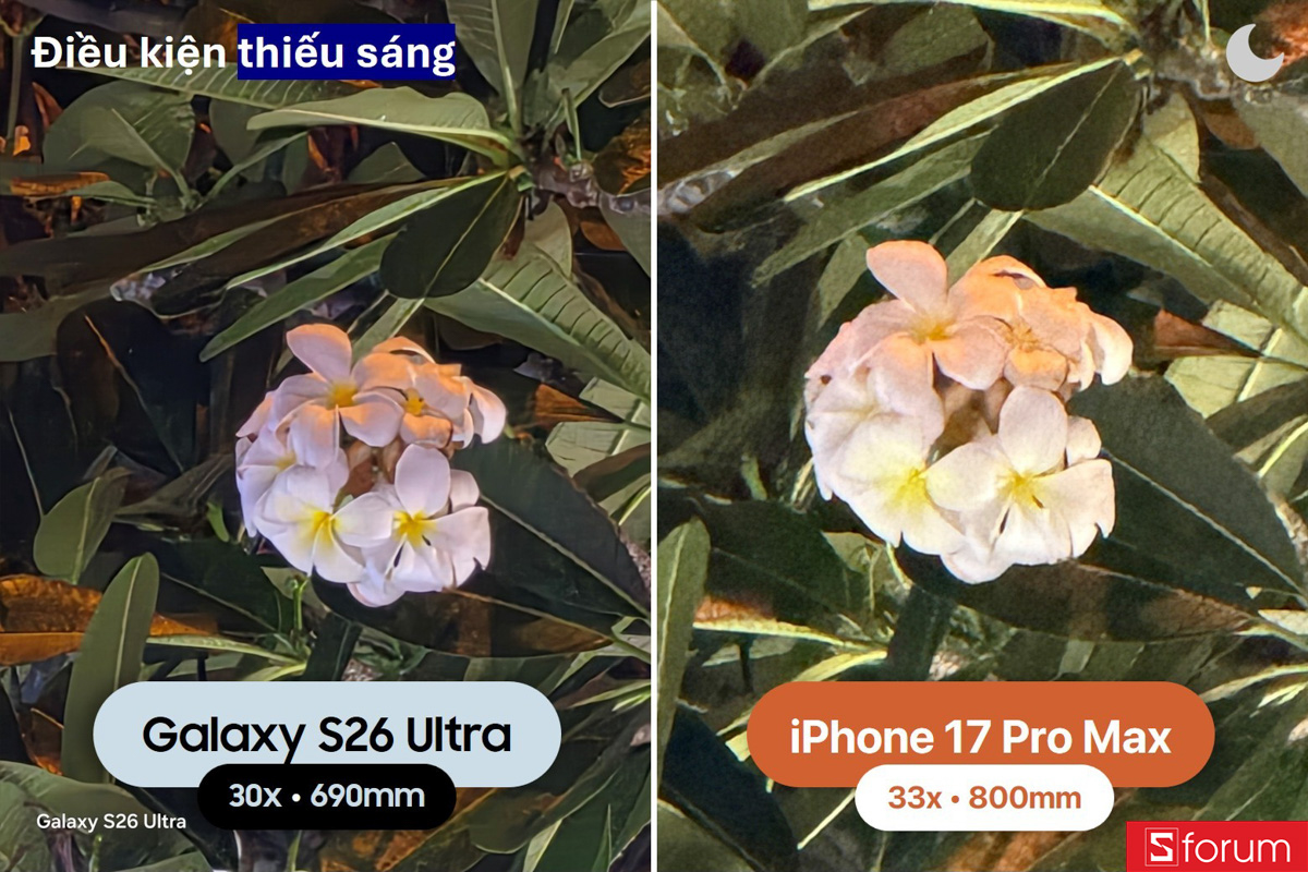 So sánh camera Galaxy S26 Ultra và iPhone 17 Pro Max trong điều kiện thiếu sáng
