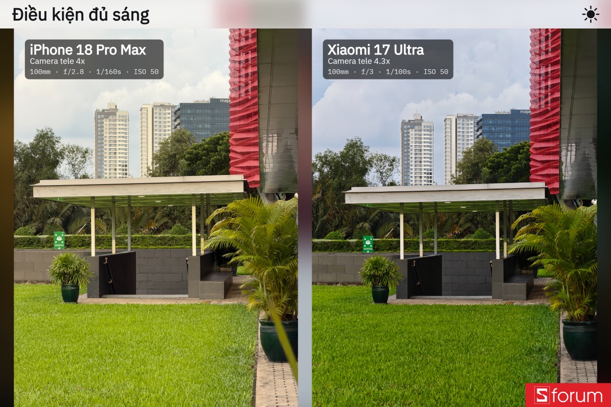 So sánh camera iPhone 18 Pro Max và Xiaomi 17 Ultra trong điều kiện đủ sáng