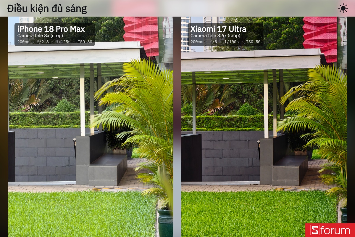 So sánh camera iPhone 18 Pro Max và Xiaomi 17 Ultra trong điều kiện đủ sáng