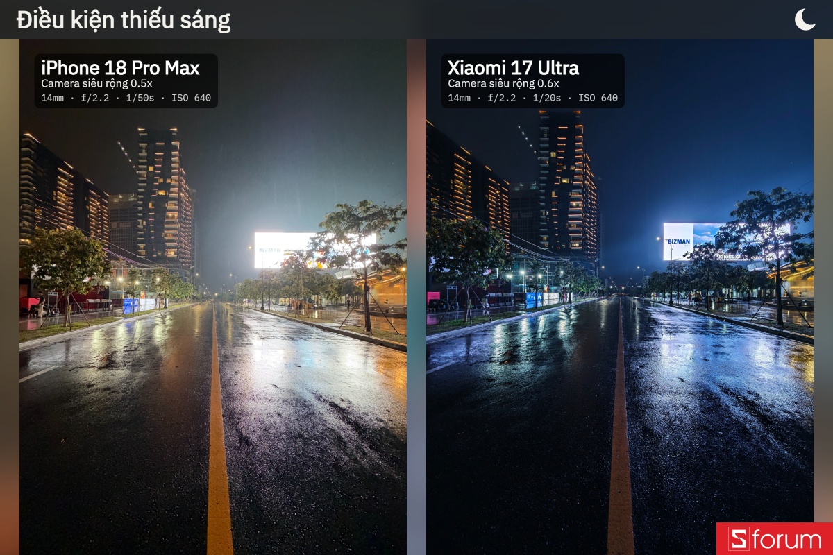 So sánh camera iPhone 18 Pro Max và Xiaomi 17 Ultra trong điều kiện thiếu sáng