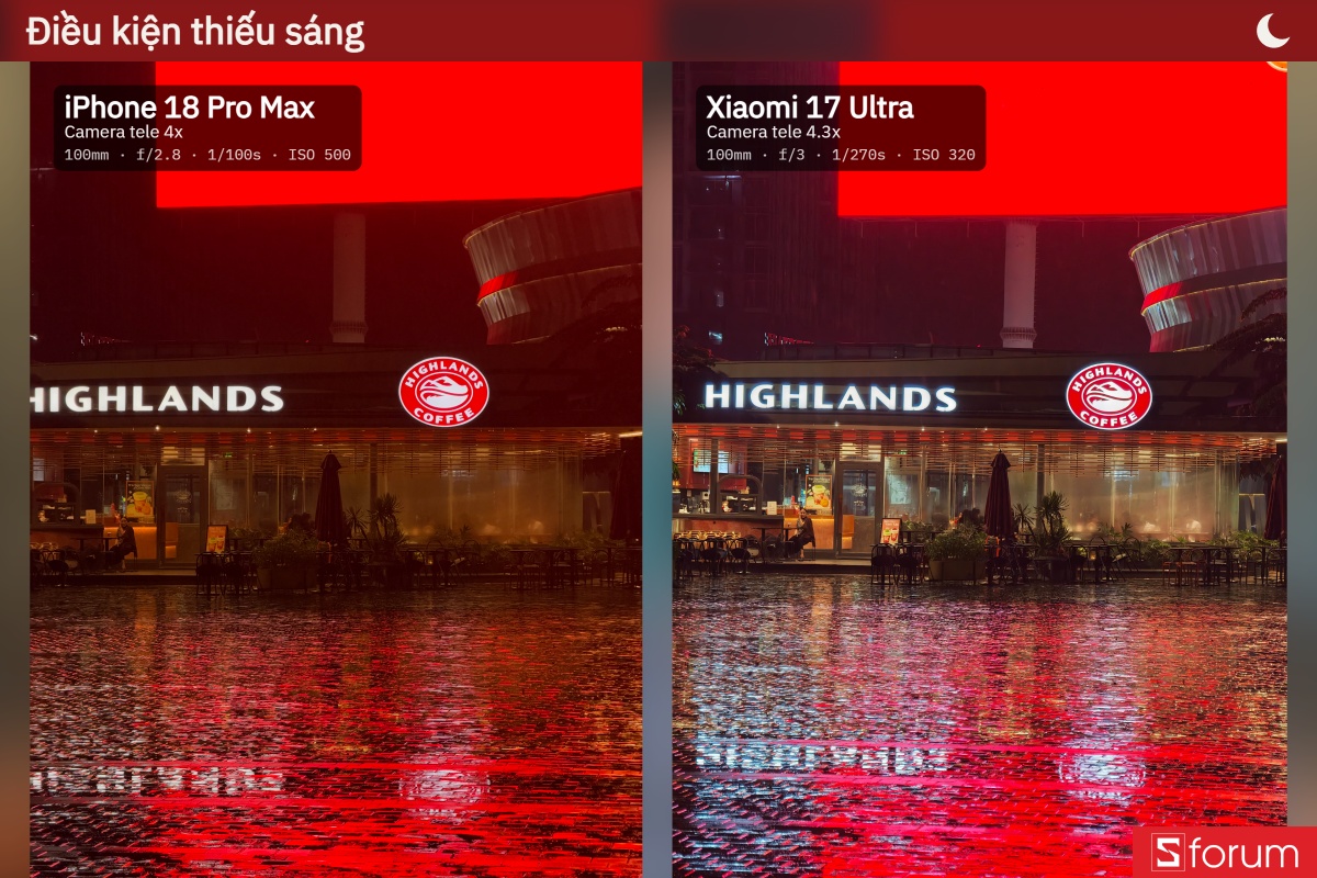 So sánh camera iPhone 18 Pro Max và Xiaomi 17 Ultra trong điều kiện thiếu sáng