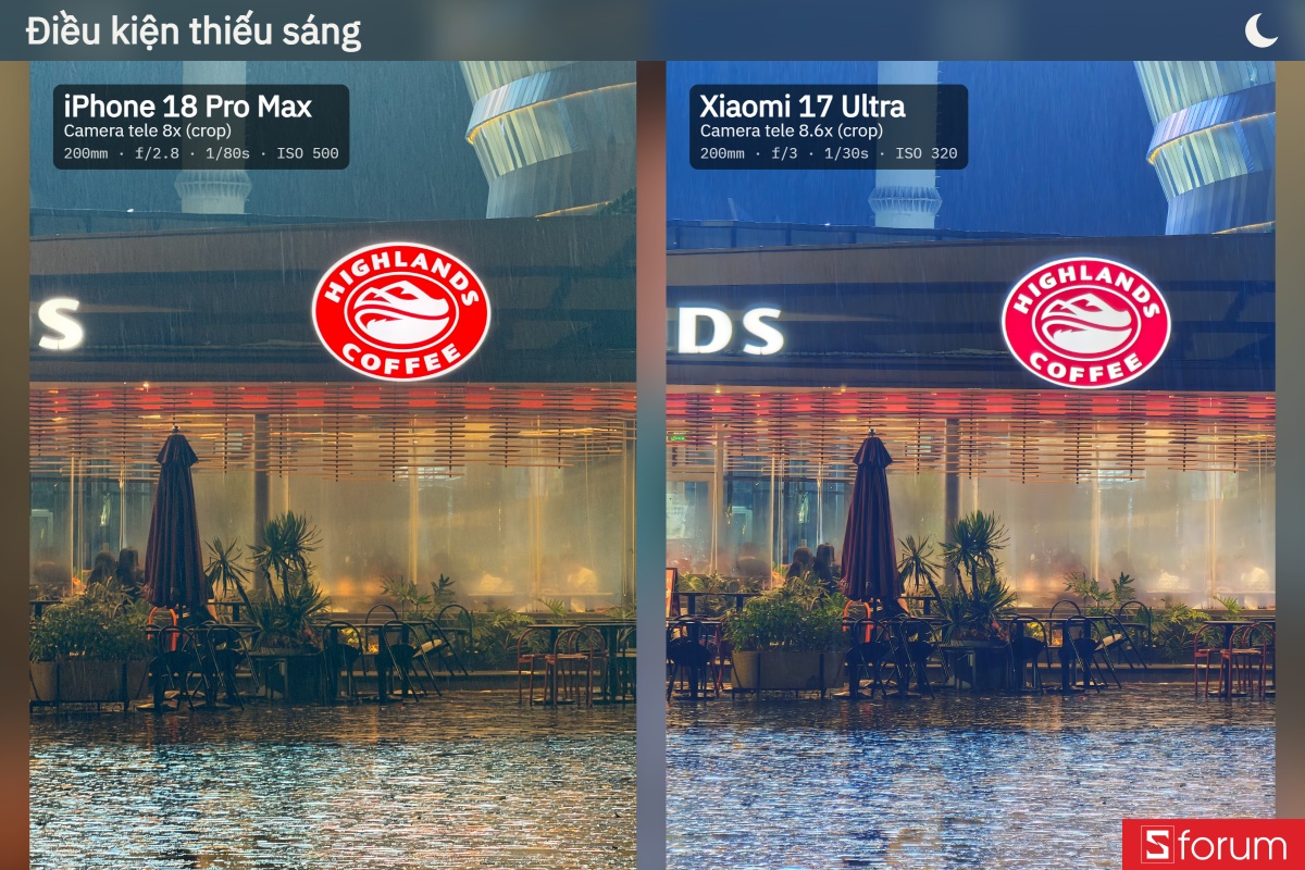 So sánh camera iPhone 18 Pro Max và Xiaomi 17 Ultra trong điều kiện thiếu sáng