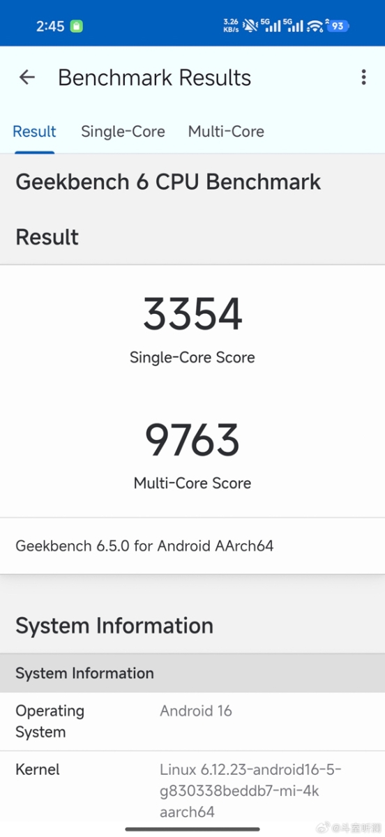 Điểm Geekbench 6 trên Xiaomi 17 Pro Max