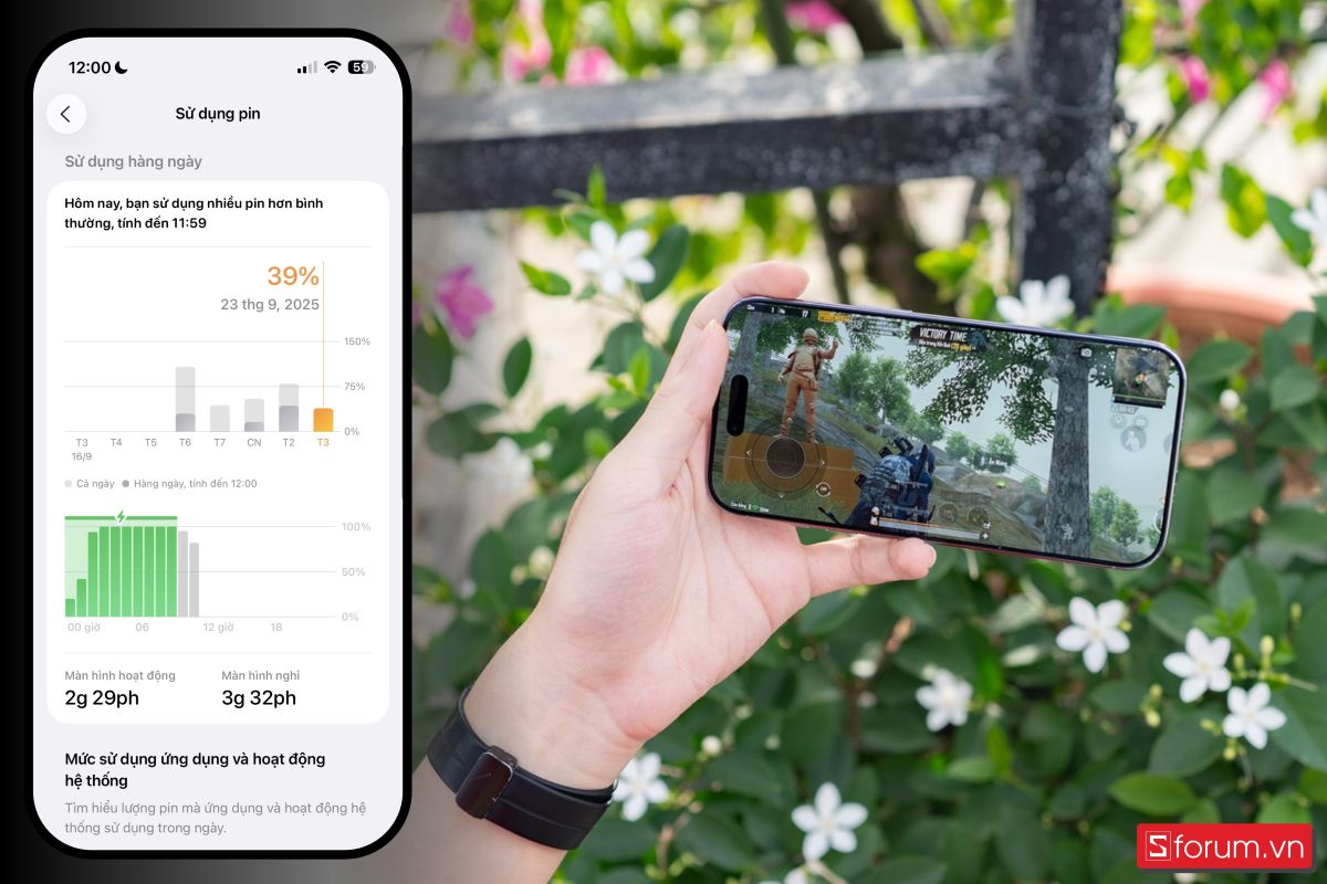 Sau 1 giờ 30 phút tiếp theo, iPhone Air còn lại 90% pin