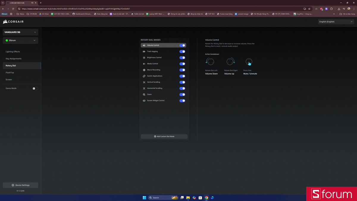Tính năng tuỳ chỉnh núm xoay trong Corsair Web Hub