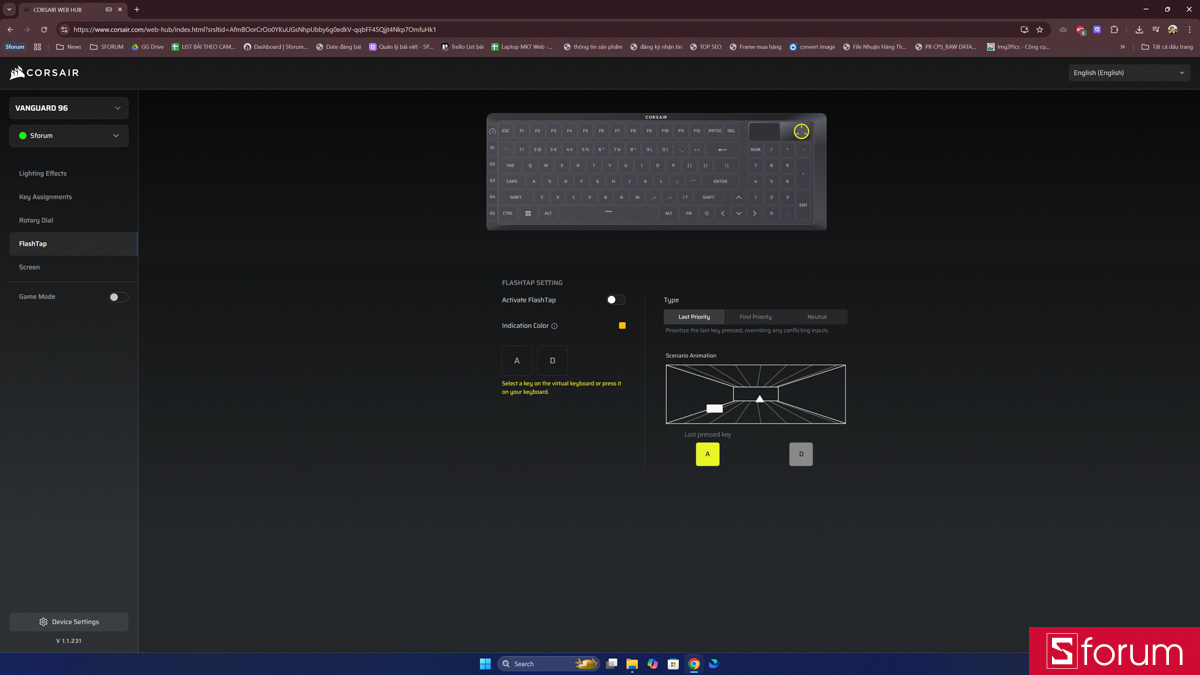 Tính năng FlashTap trong Corsair Web Hub