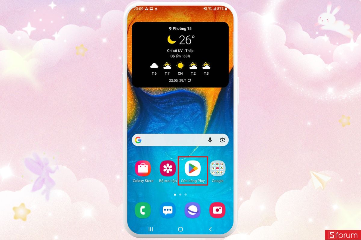 màn hình chính android tìm Google Play store