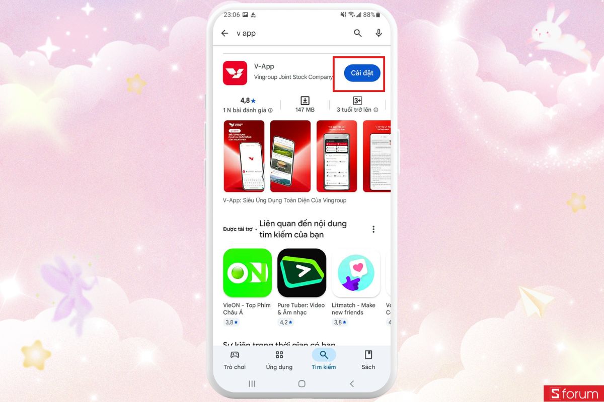 tìm từ khóa v app trong google play store