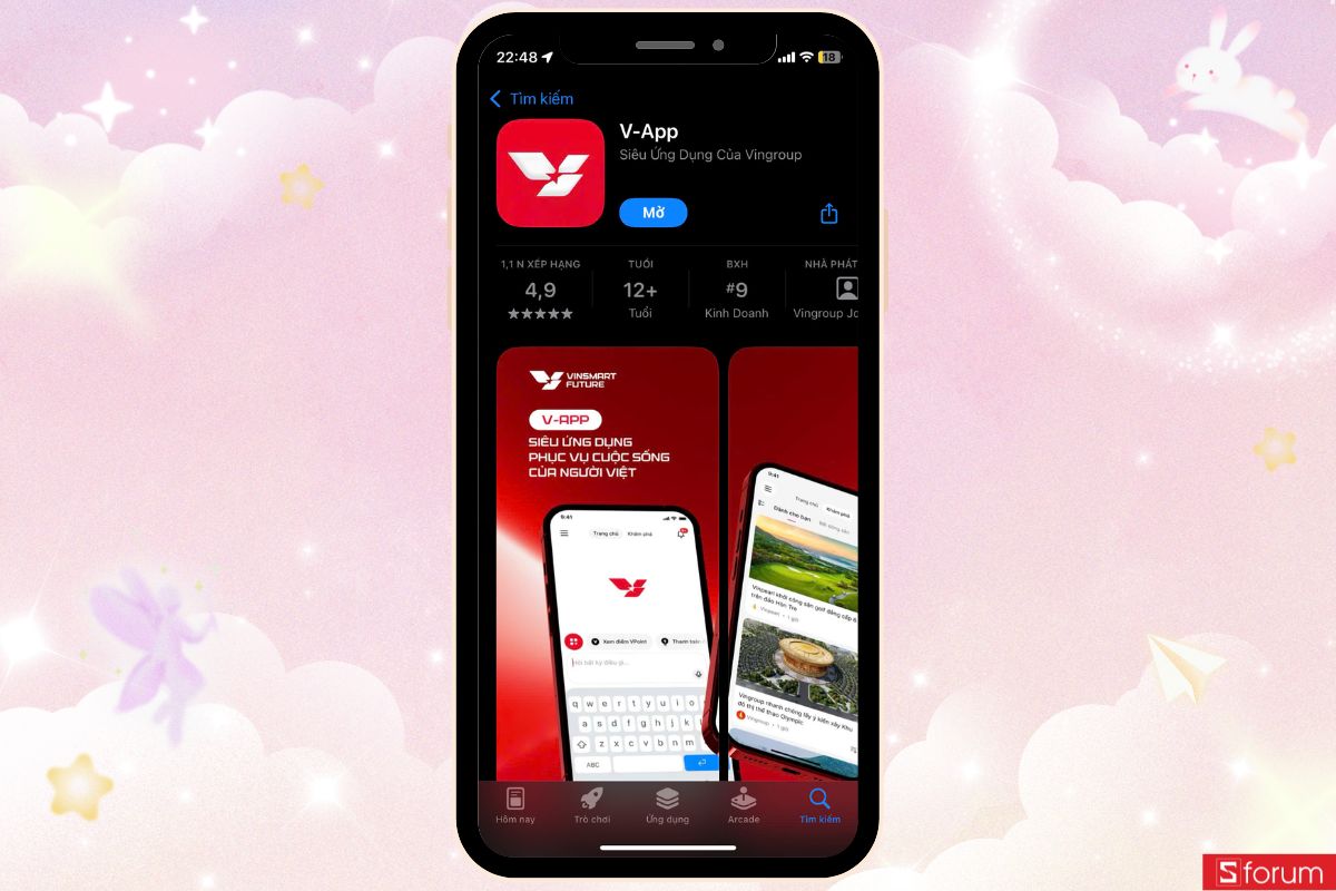 nhấn mở app V app