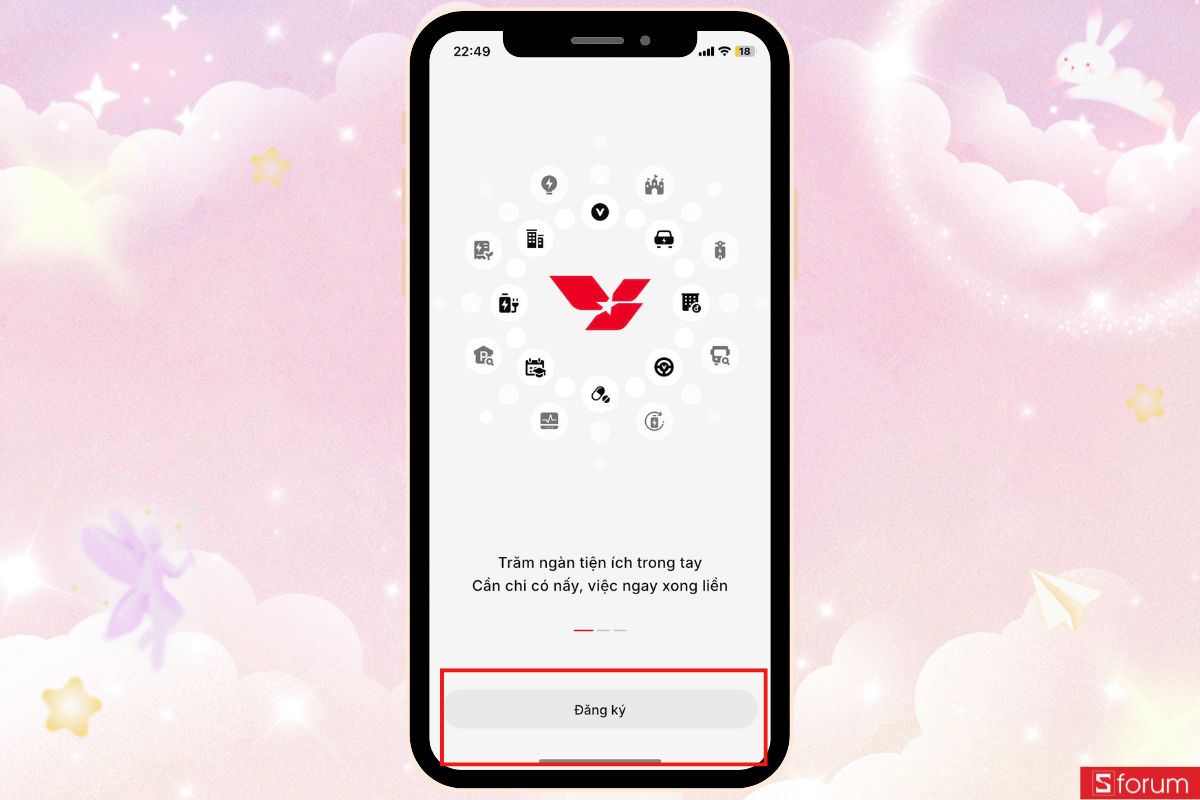 nhấn nút đăng ký trên app