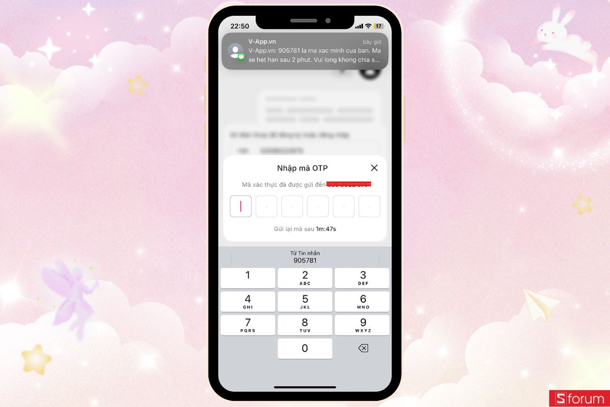 nhập mã otp được gửi về sms