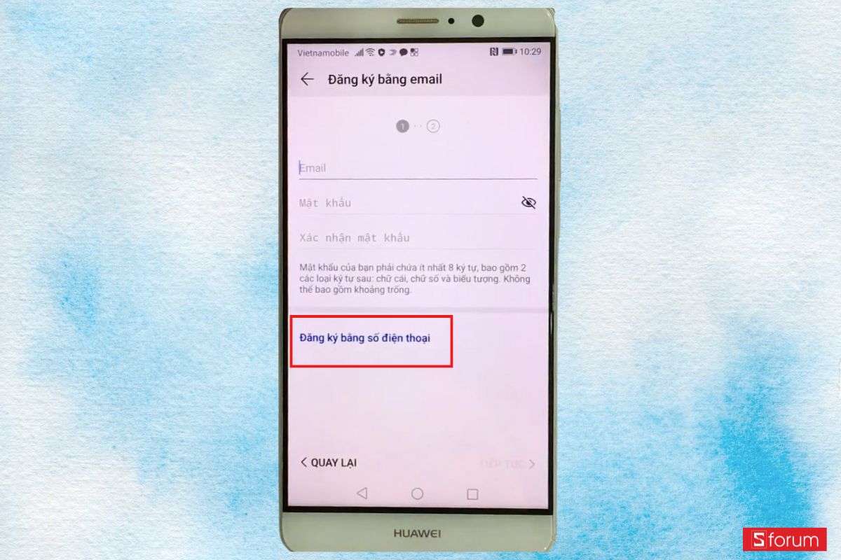 lựa chọn đăng ký ID Huawei