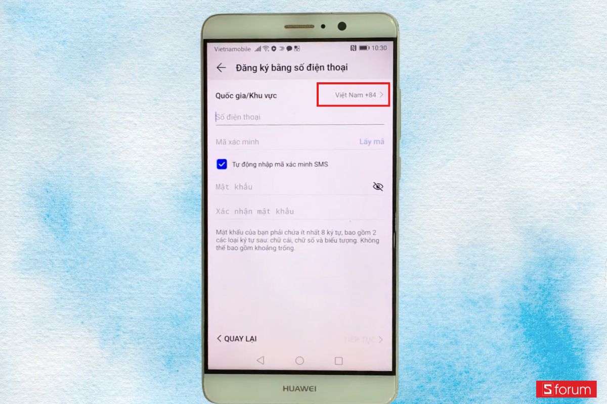 đăng ký Huawei ID bằng số điện thoại