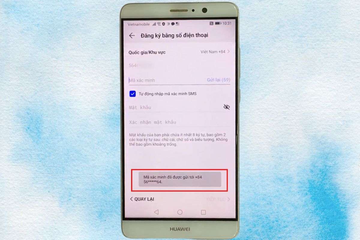dán mã xác minh vào khung