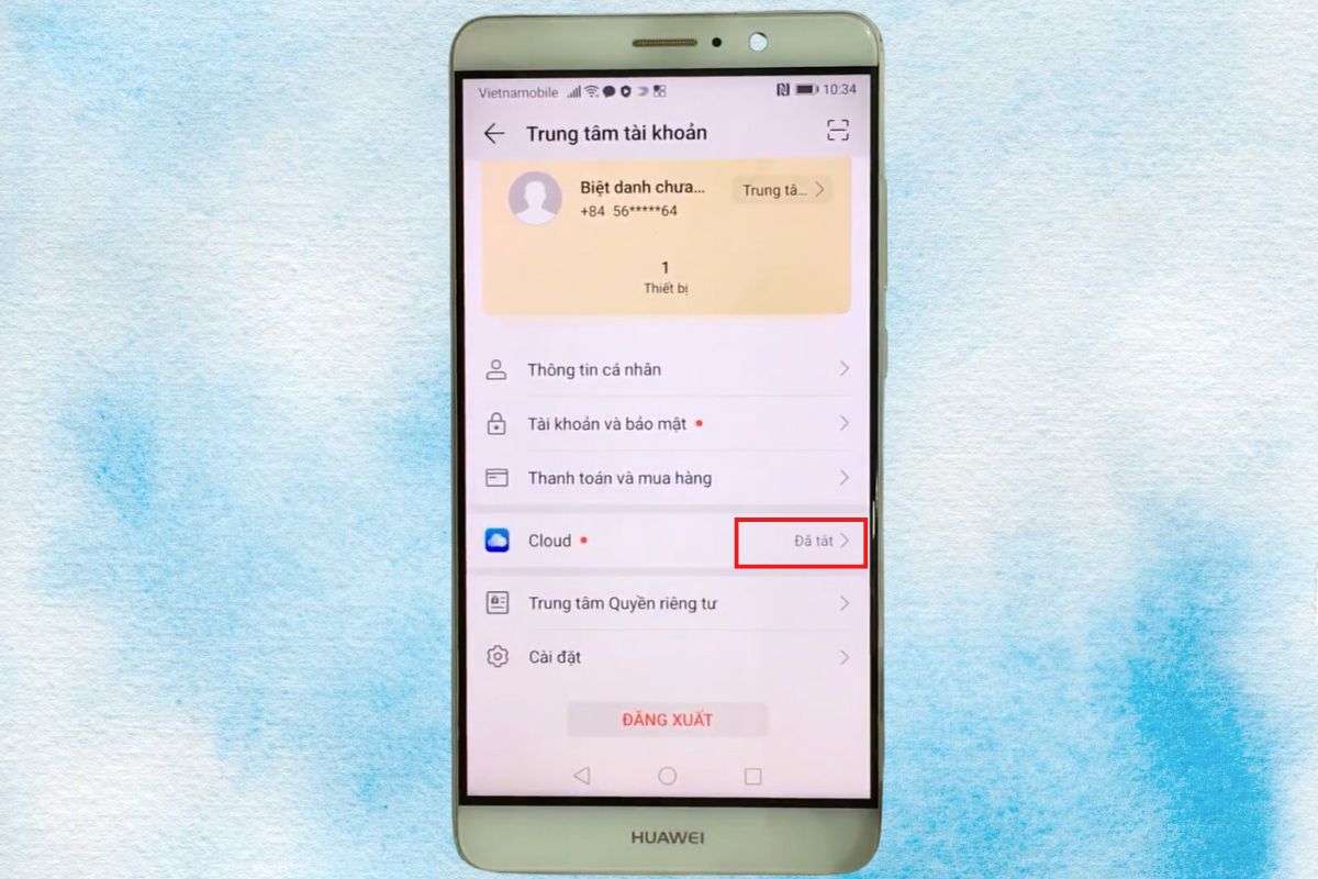Bật Cloud cho ID Huawei