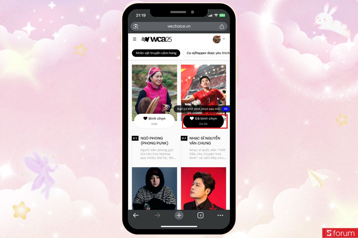 Nhấn bình chọn cho thần tượng