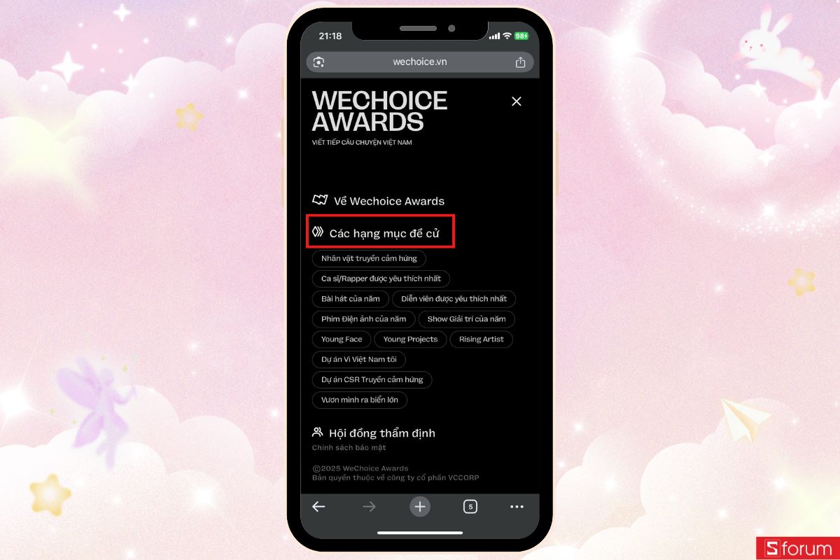 chọn hạng mục đề cử
