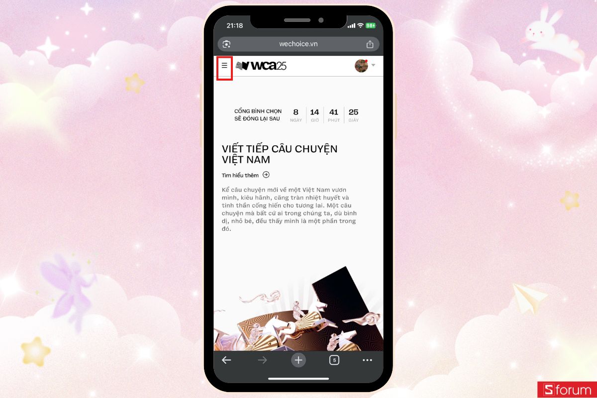 Nhấn vào biểu tượng 3 gạch