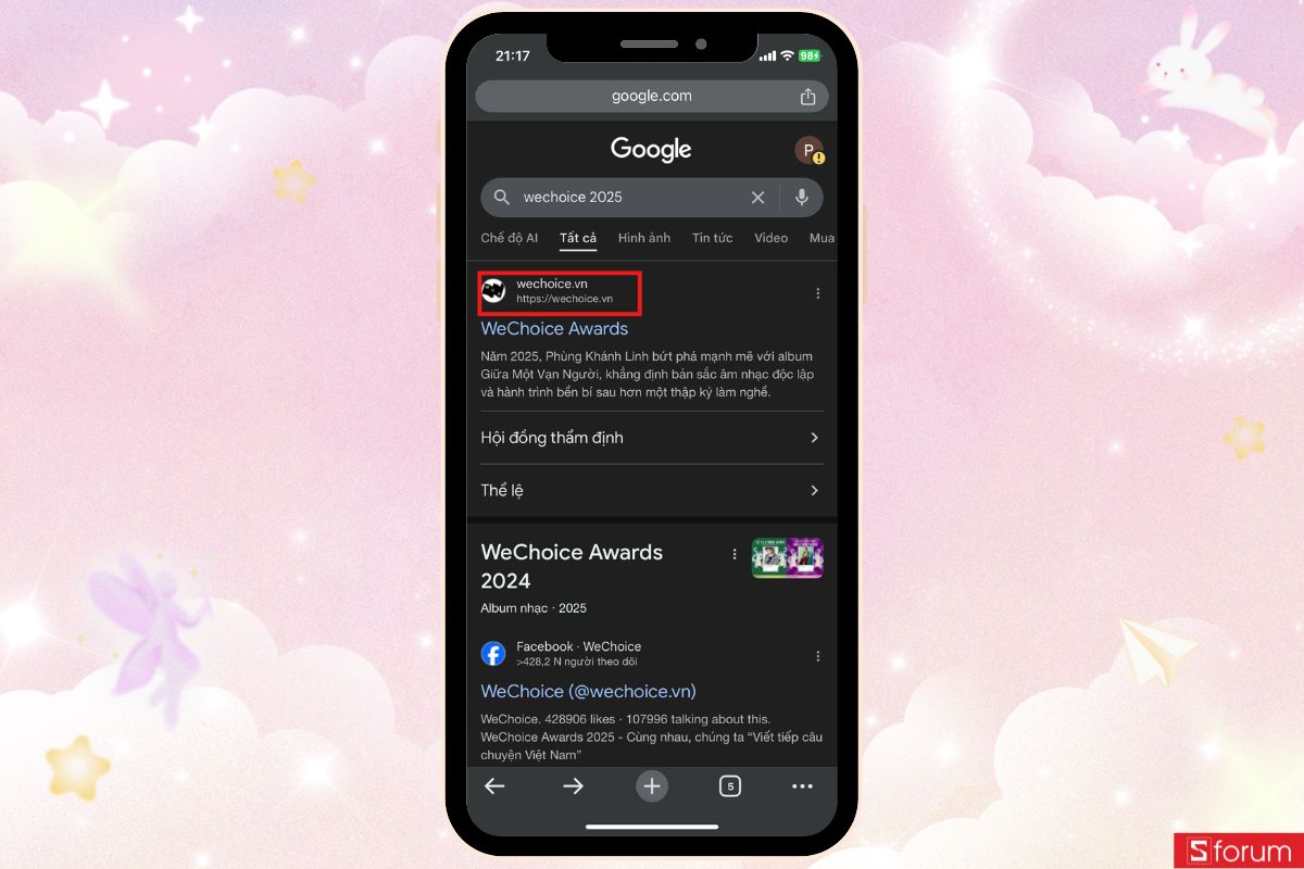 Mở trình duyệt và chọn wechoice