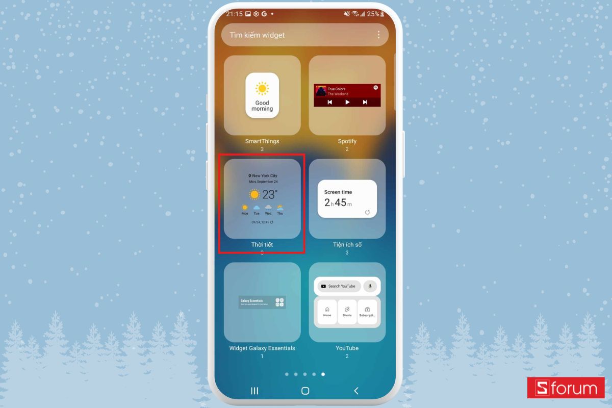 Sử dụng khung thời tiết trong Widget
