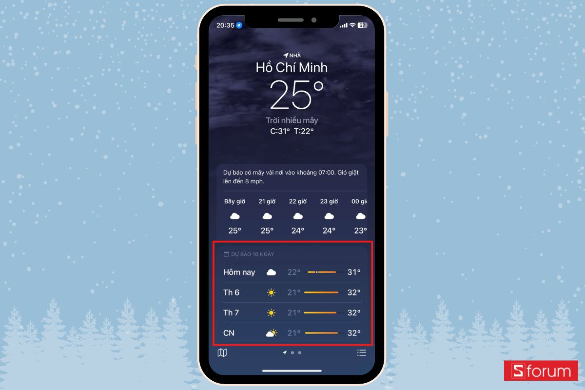 Mở ứng dụng xem chi tiết thời tiết