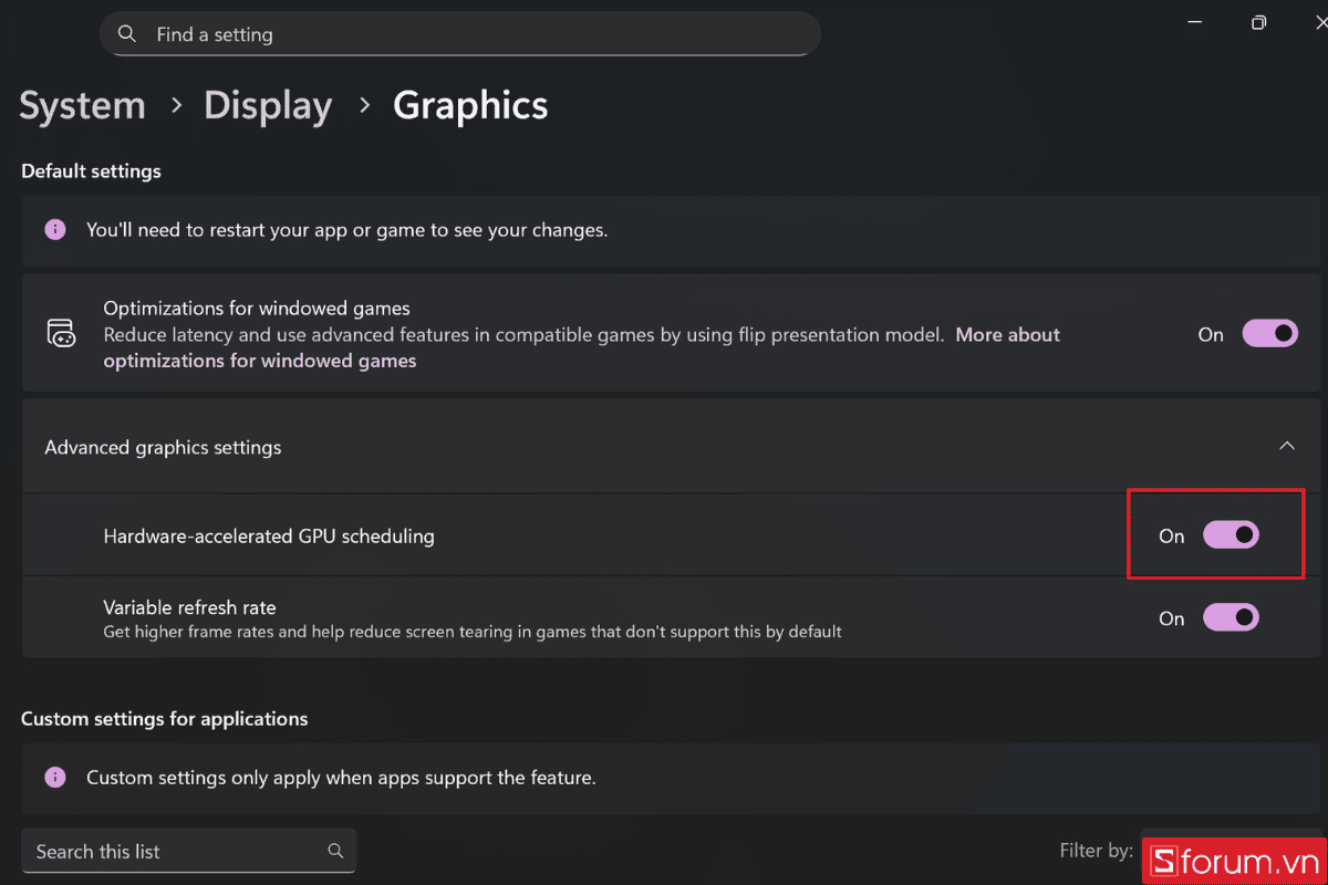 Bật Hardware-accelerated GPU scheduling