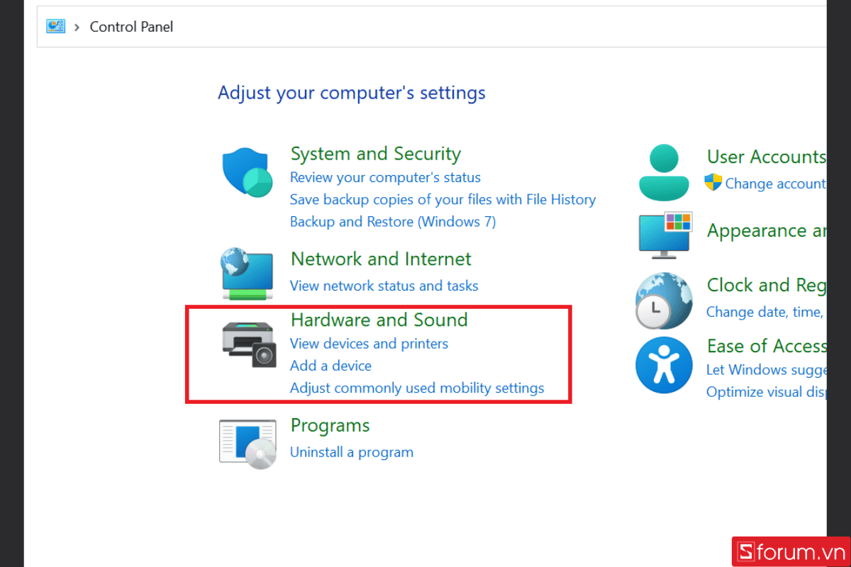 Chọn Hardware and Sound