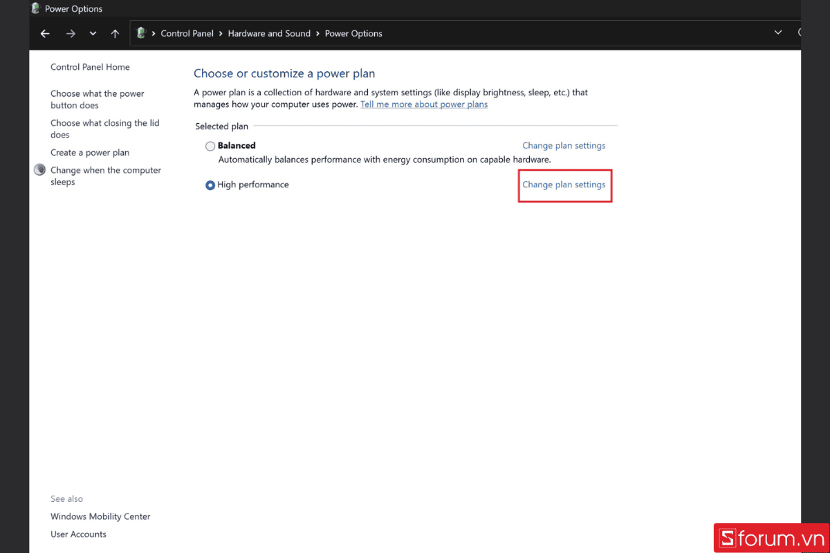 Chọn Change plan settings