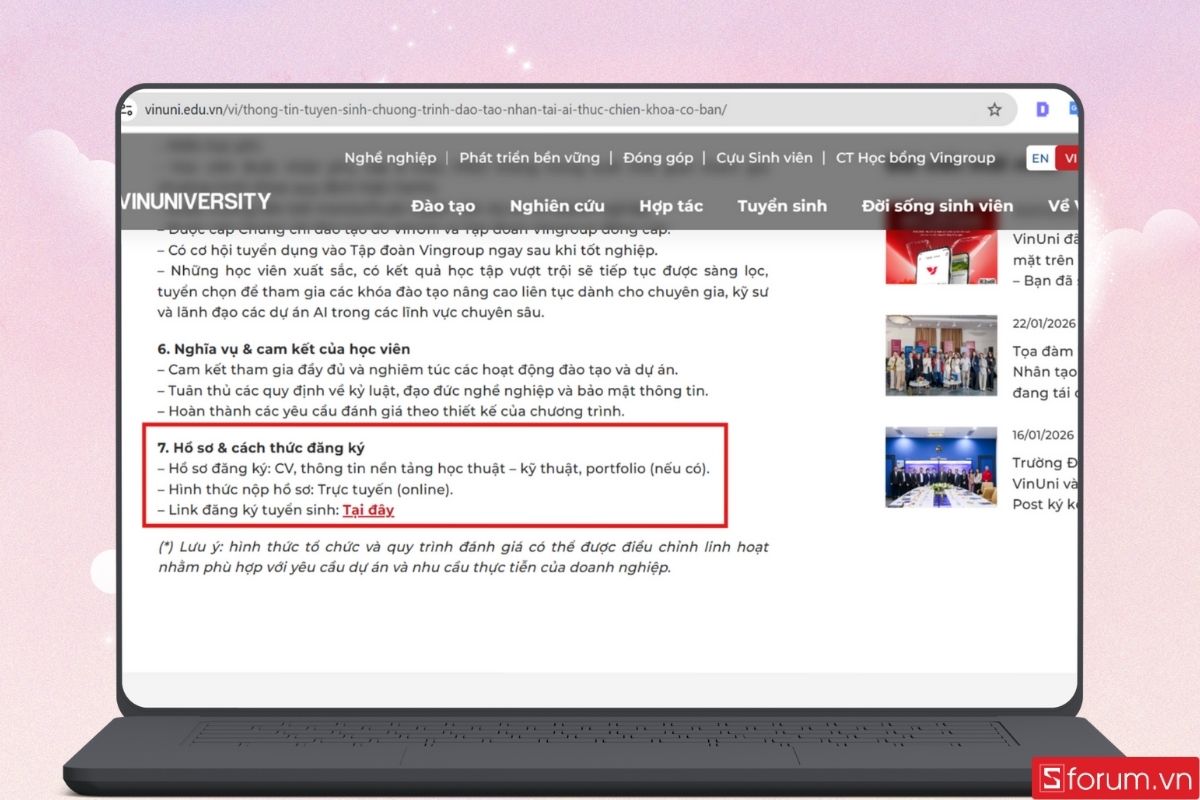 Truy cập liên kết đăng ký