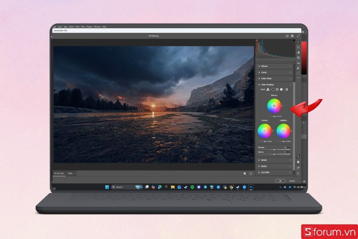 Áp dụng hiệu ứng màu sắc qua Tab color grading