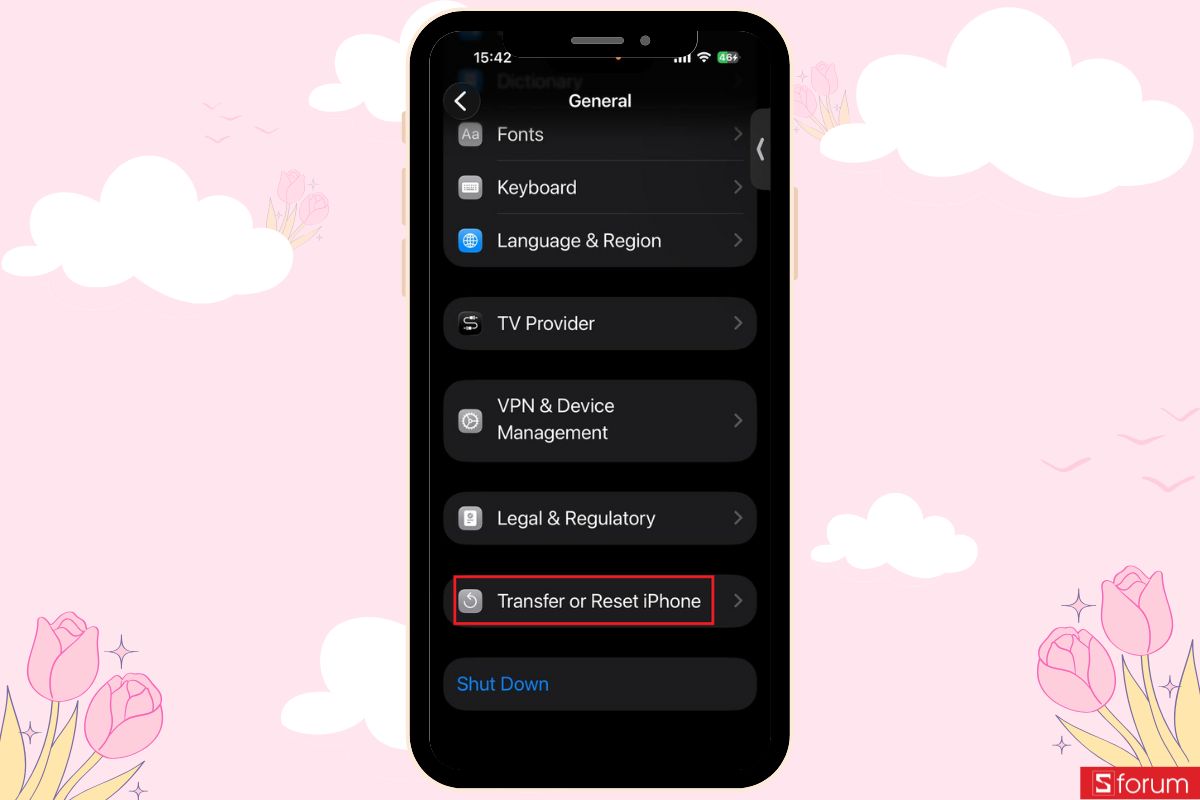 Chọn mục Đặt lại