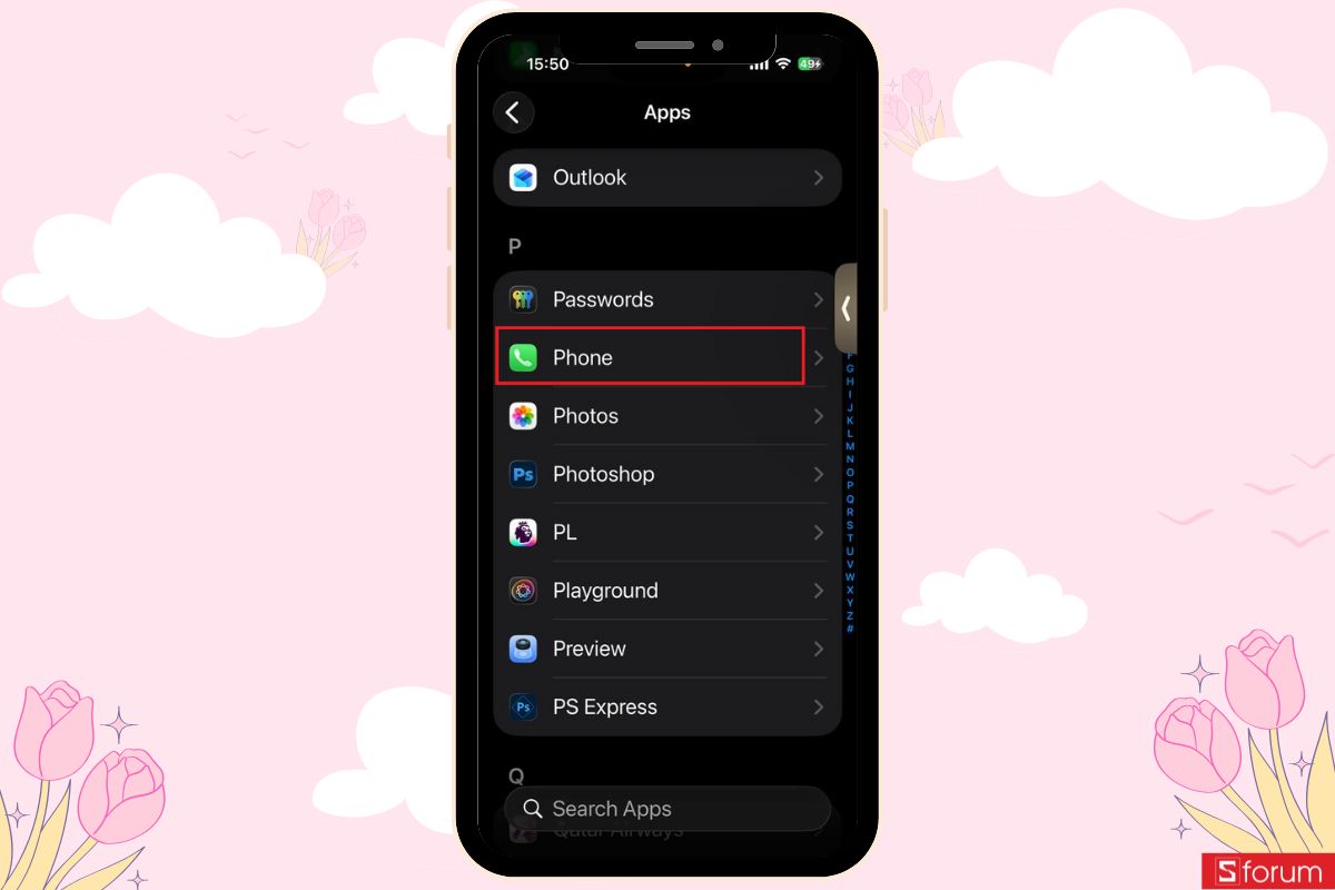 Chọn mục Điện thoại