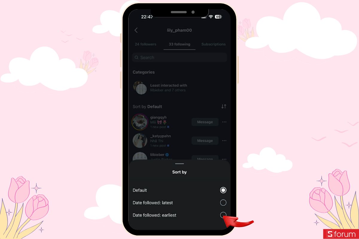 Chọn tiêu chí sắp xếp cũ nhất