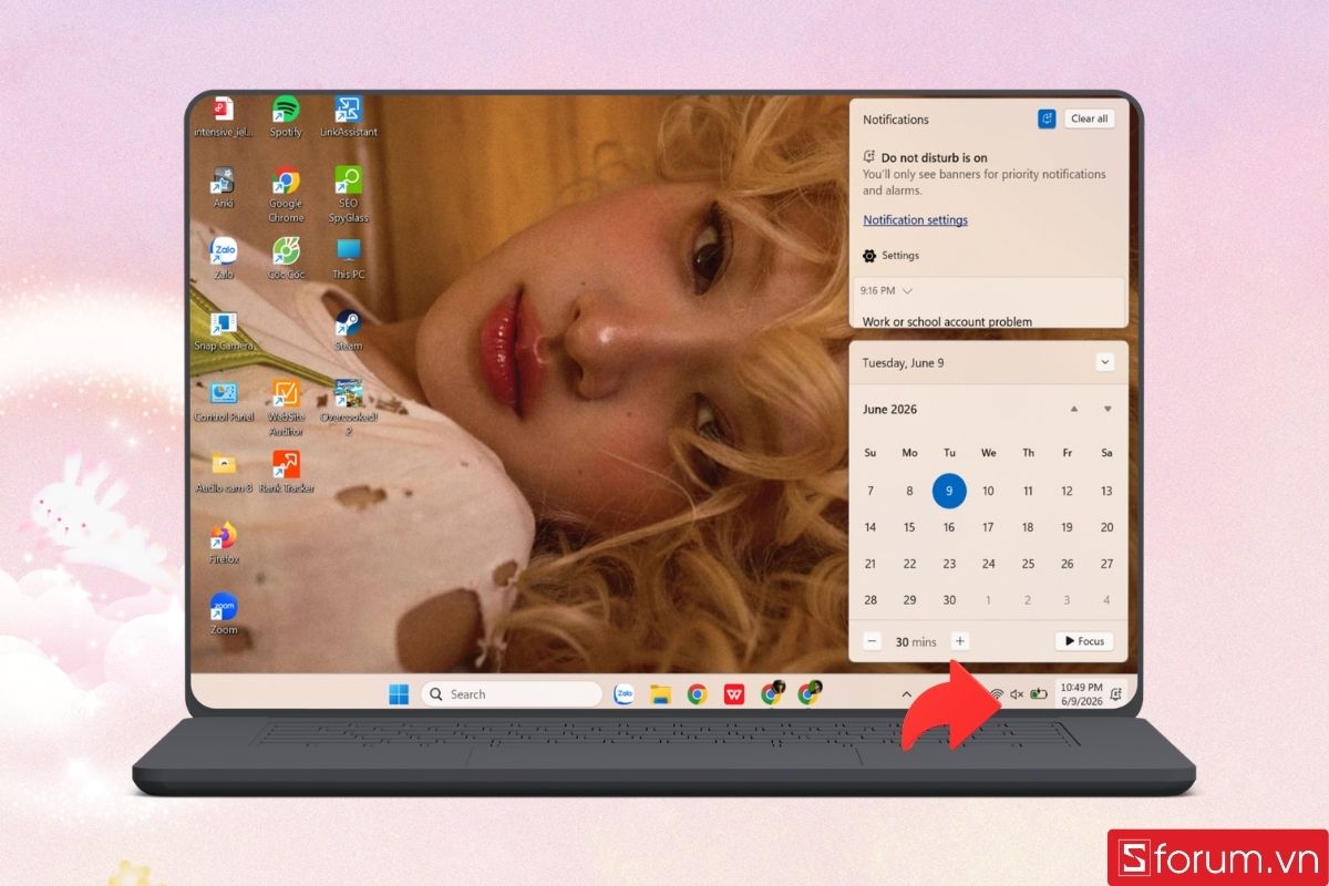 Mở bảng thông báo trên Windows 11