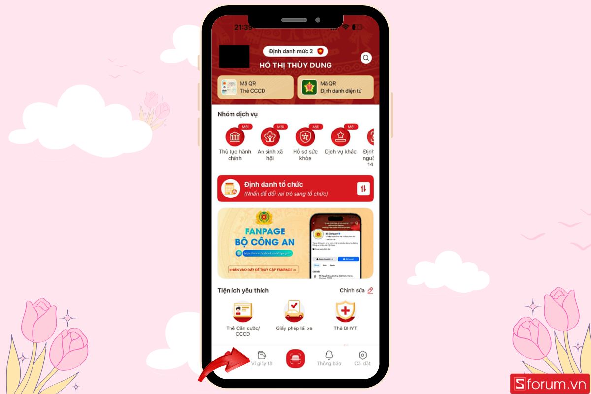 Truy cập tính năng ví giấy tờ