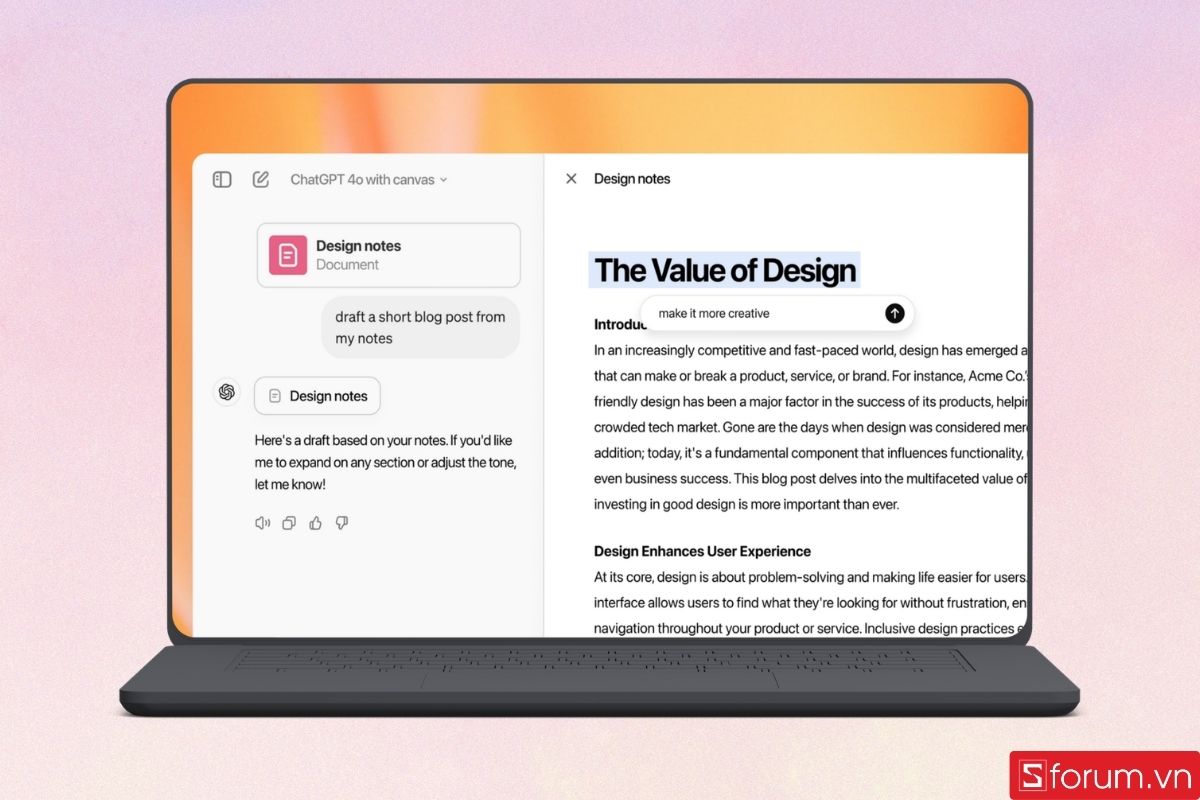 Giao diện ChatGPT Canvas