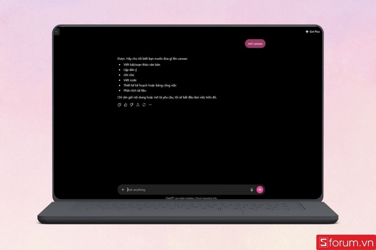 Kích hoạt giao diện Canvas trên ChatGPT