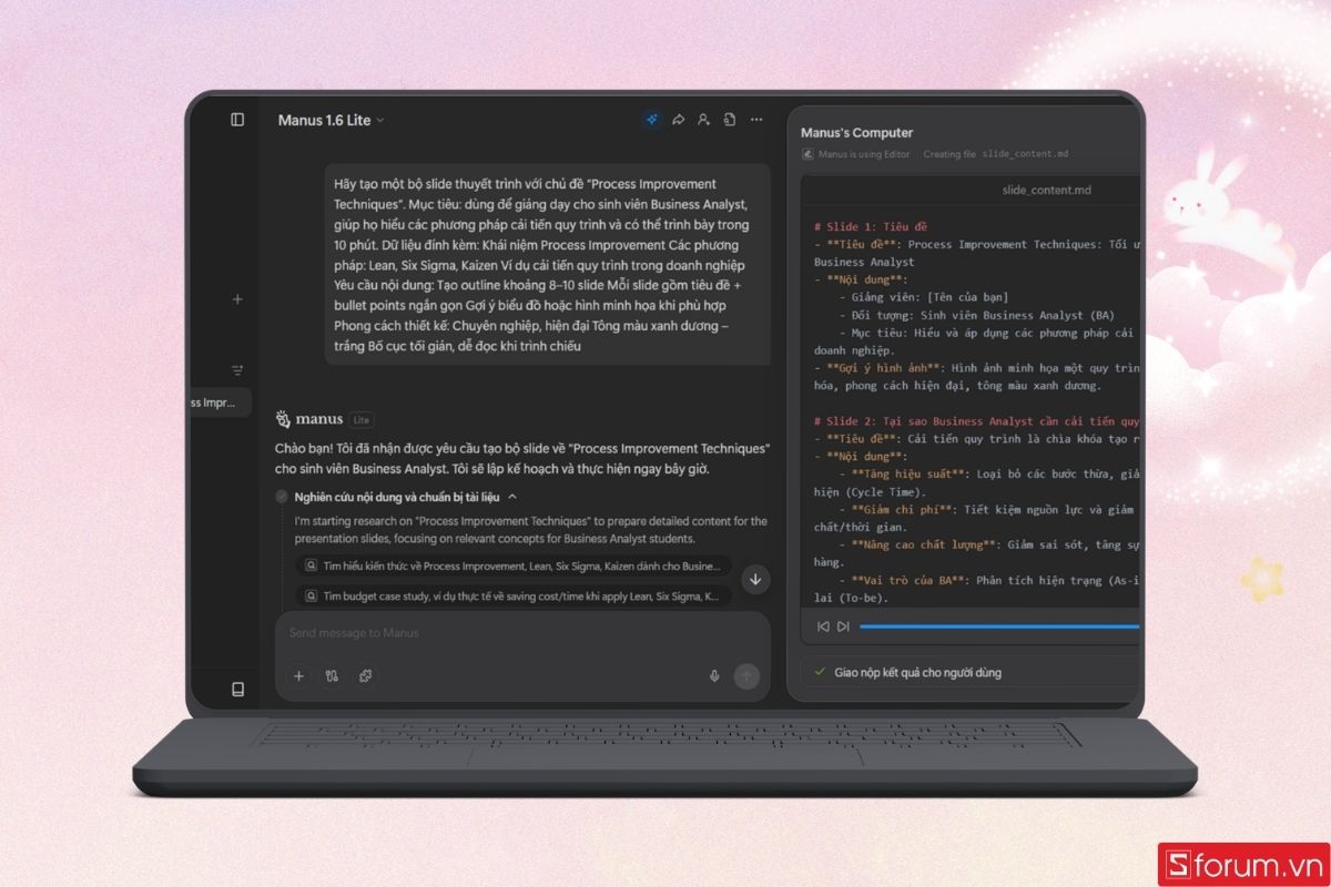 Những tính năng nổi bật hỗ trợ tạo slide thuyết trình Manus AI