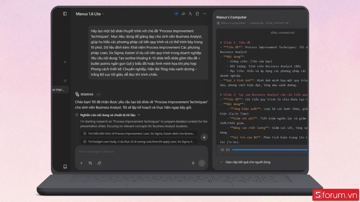 Hướng dẫn chi tiết 5 bước tạo slide thuyết trình Manus AI