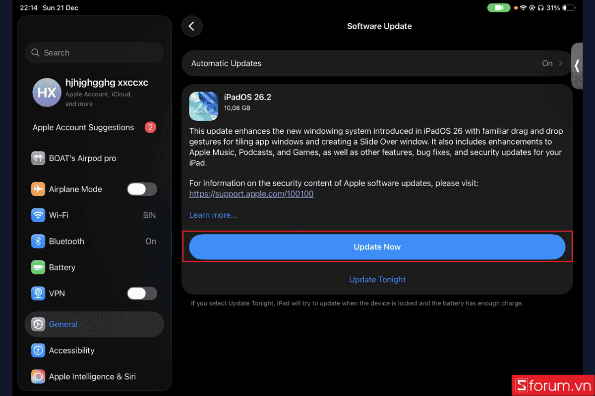 khắc phục iPad không xoay được màn hình bằng cập nhật ipados bước 3