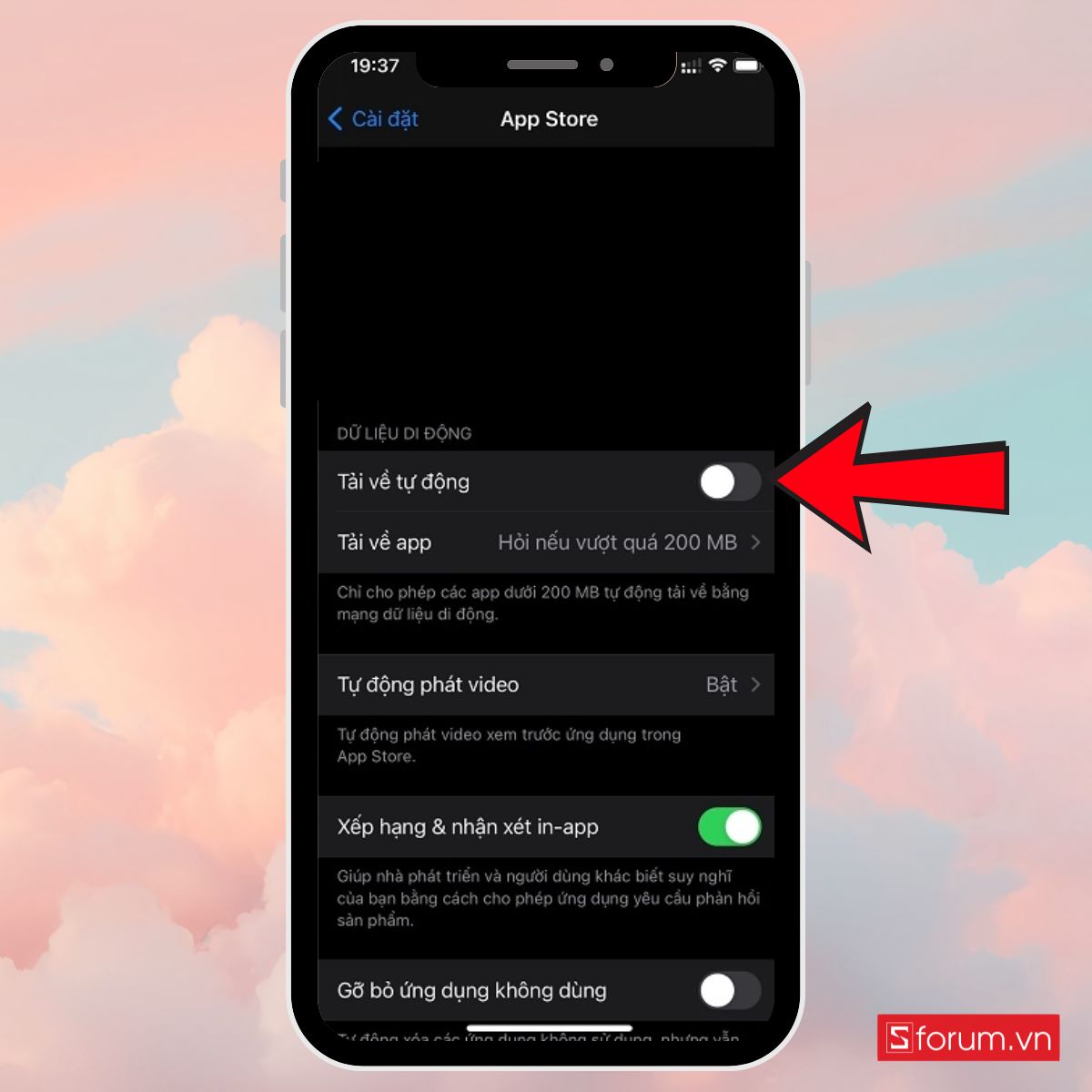 Cách tiết kiệm dung lượng 4G trên iPhone tắt tự động cập nhật ứng dụng bước 2