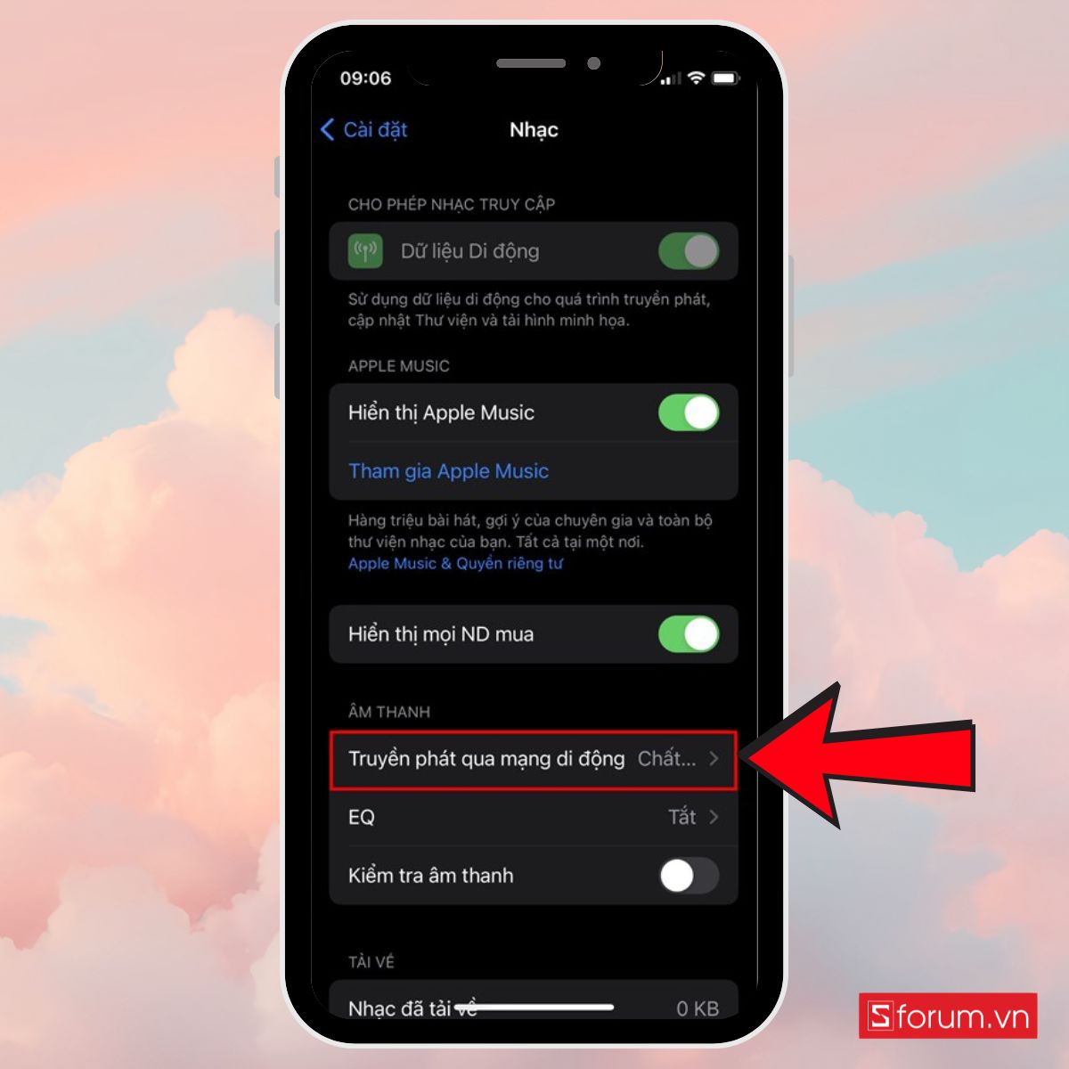 Cách tiết kiệm dung lượng 4G trên iPhone tắt phát nhạc chất lượng cao bước 1-2
