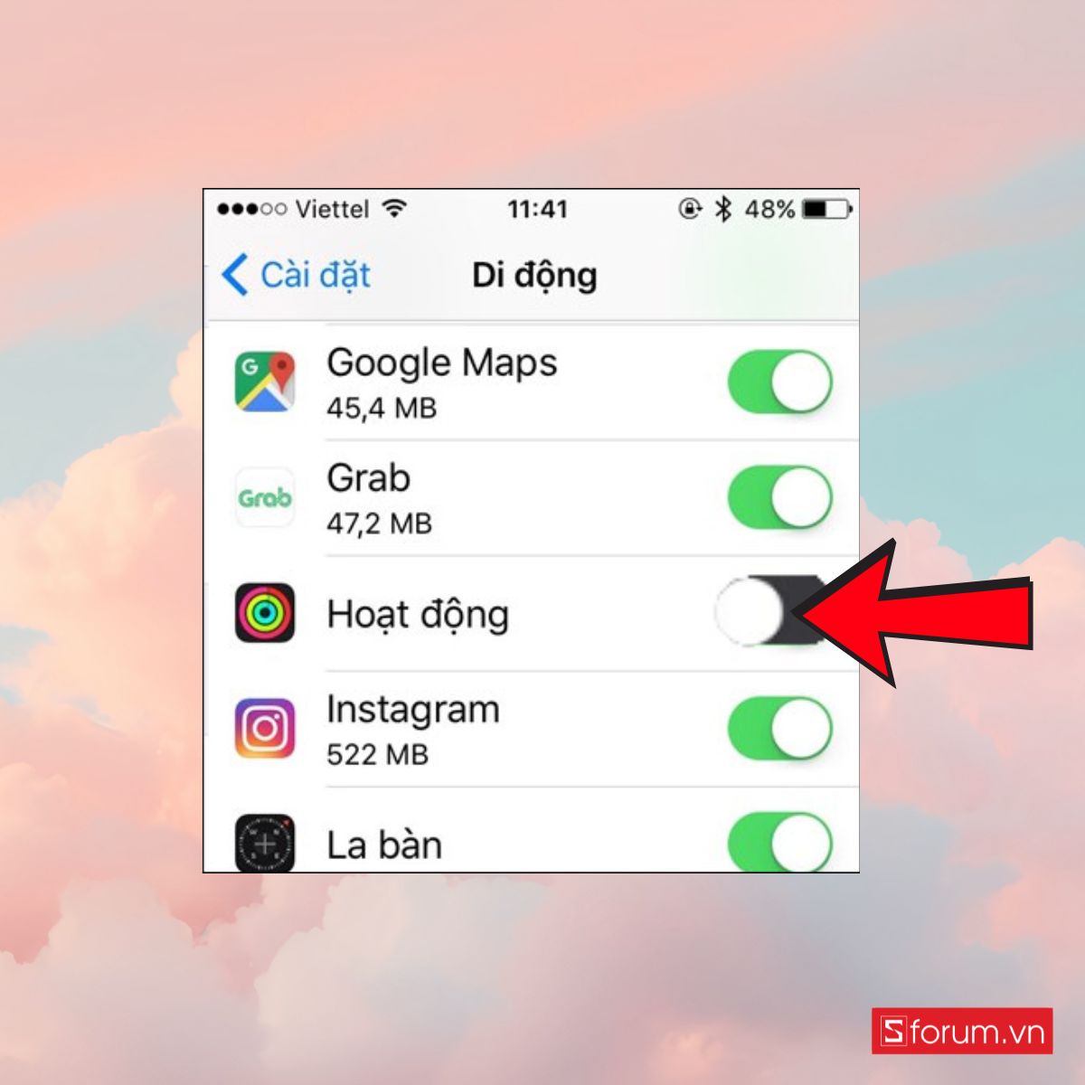 cách tiết kiệm dung lượng 4G trên iPhone Kiểm soát sử dụng dữ liệu di động từng ứng dụng bước 2