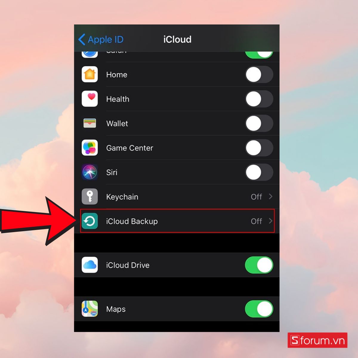 Cách tiết kiệm dung lượng 4G trên iPhone tắt tự động sao lưu icloud bước 2