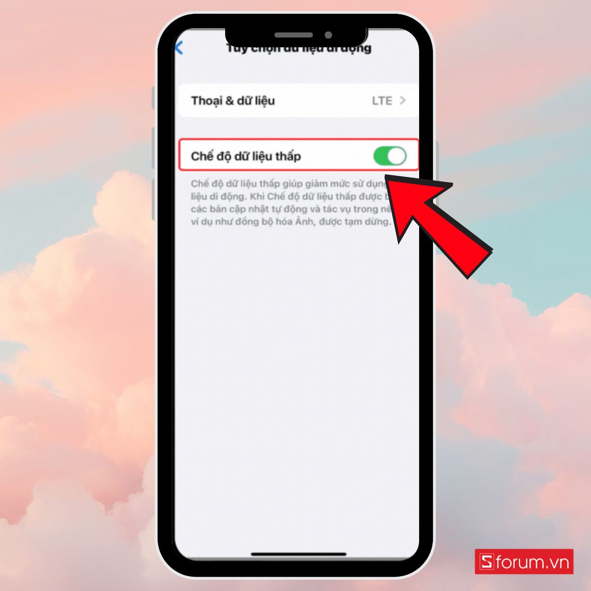 Cách tiết kiệm dung lượng 4G trên iPhone bật chế độ dư liệu thấp bước 3