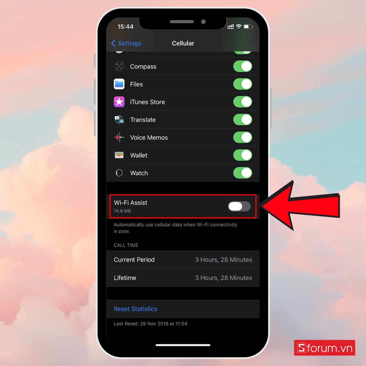 Cách tiết kiệm dung lượng 4G trên iPhone tắt trợ lý wifi bước 2