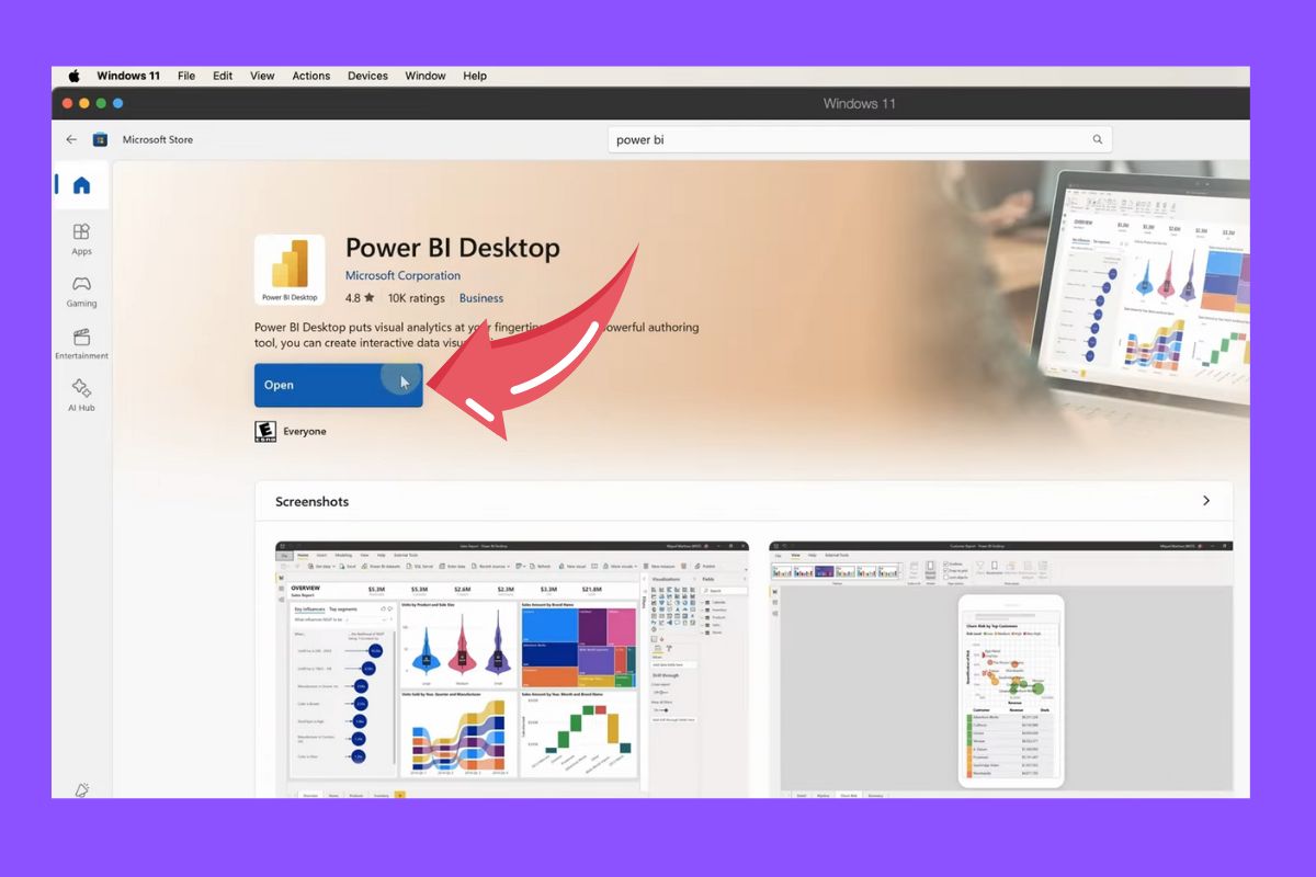 Cách cài đặt Power BI cho Mac trên máy ảo - bước 2